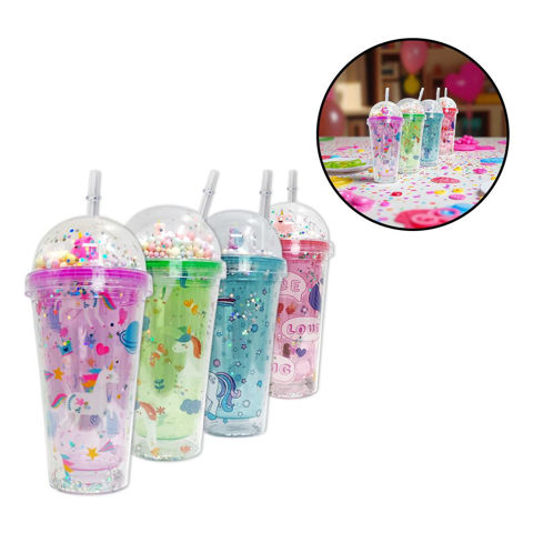 Imagen de Vaso con tapa con pelotitas-unicornio y sorbito-450 ml. 4 di