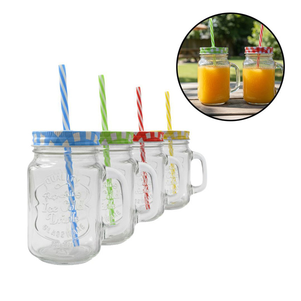 Imagen de Jarro de vidrio con asa-tapa cuadrille y sorbito- 450ml