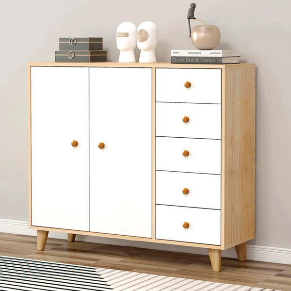 Imagen de Cómoda Cajonera Aparador 2 puertas con estantes y 5 cajones-