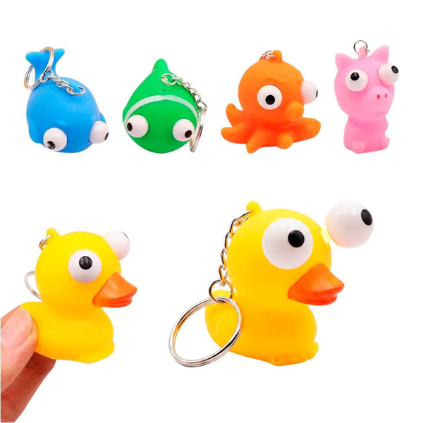 Imagen de Squishy Animales ojos saltones C/U - Con llavero Juguete anti estrés - Diseños surtidos