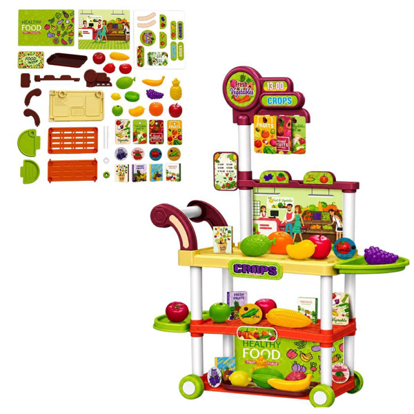 Imagen de Carrito Puesto Mercado De  Frutas y Verduras Juguete 61 pcs