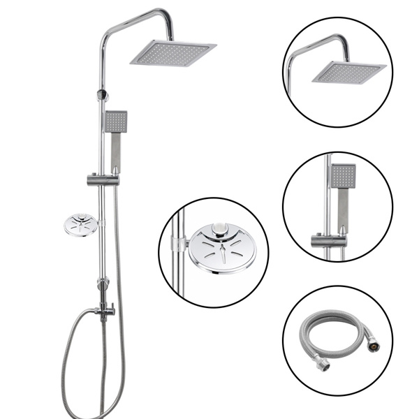 Imagen de Barra para ducha completa con duchero cuadrado, teléfono y jabonera