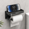 Imagen de Porta rollo baño con repisa negro-autoadhesivo