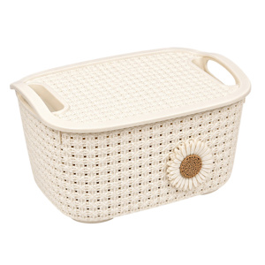 Imagen de Cesta plastica con asas y tapa-linea flor