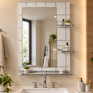 Imagen de Espejo de pared para baño con estantes-decorado-70x50cm.