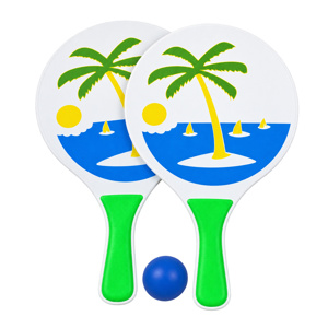 Imagen de Paleta de playa de madera x 2 piezas + pelota - Diseños surtidos
