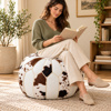 Imagen de Puff en piel y cuero sinteticos - 50x35cm -combinado blanco